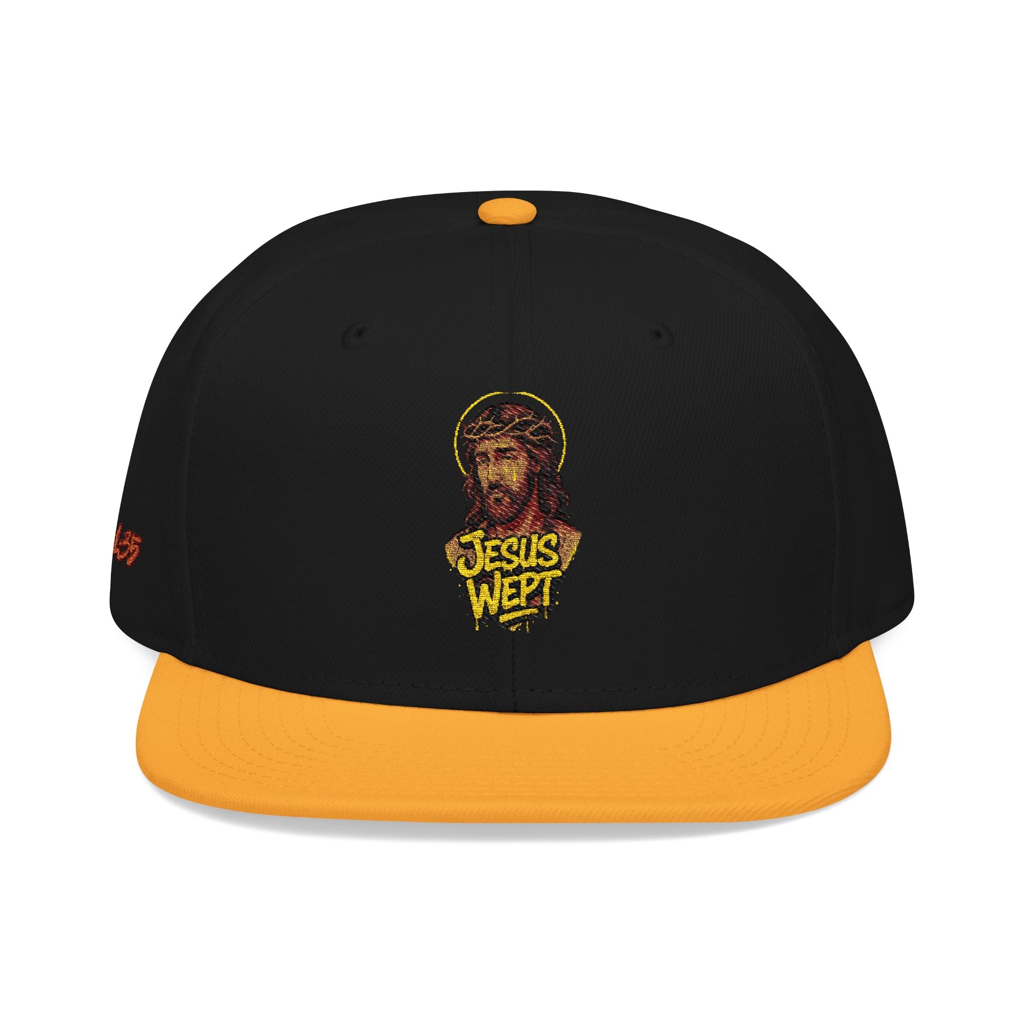 Snapback Hat Black & Gold Jesus John 11:35 Embroidered
