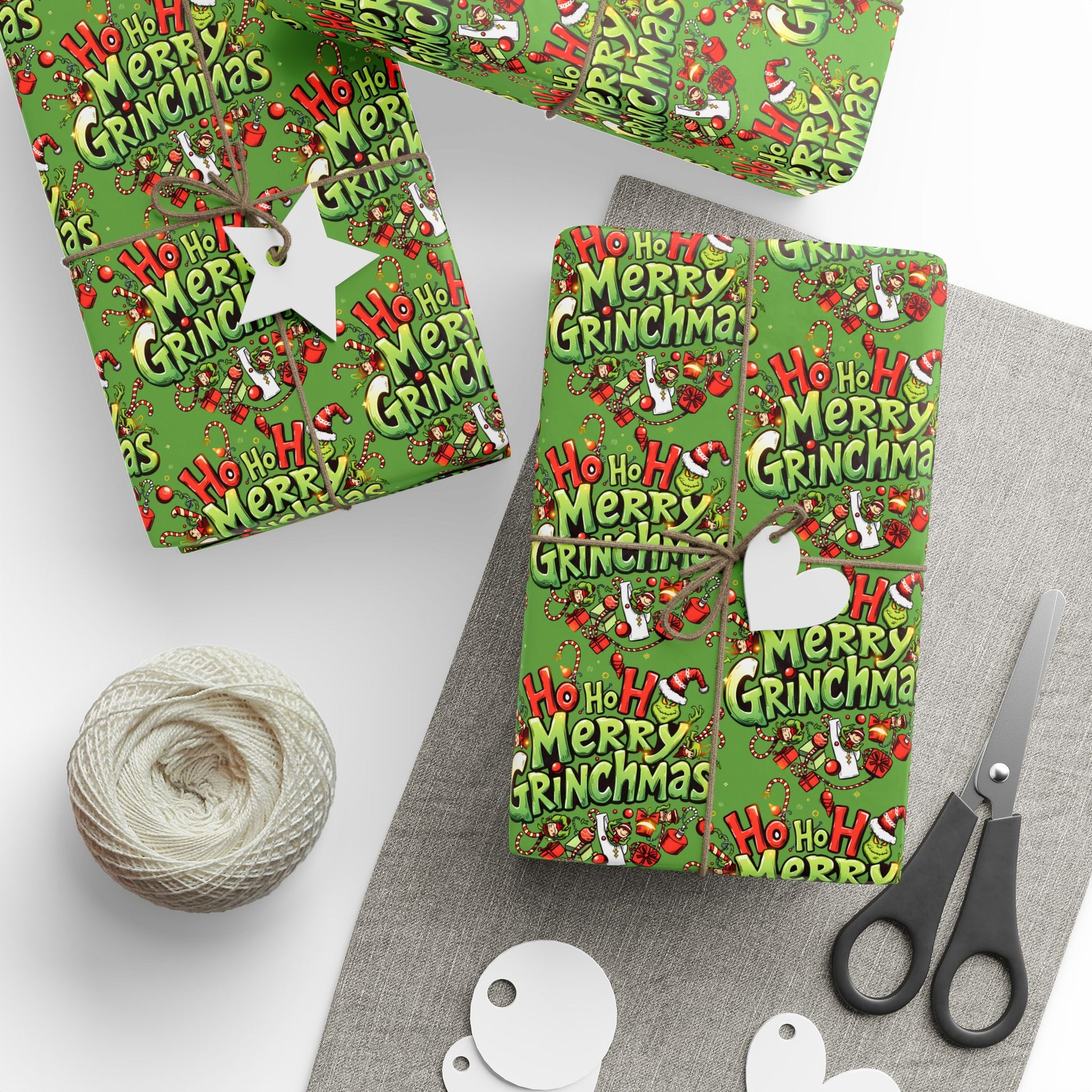 “Ho Ho Ho Merry Grinchmas” Premium Holiday Wrapping Paper – Festive Christmas Print by Frizell Noir