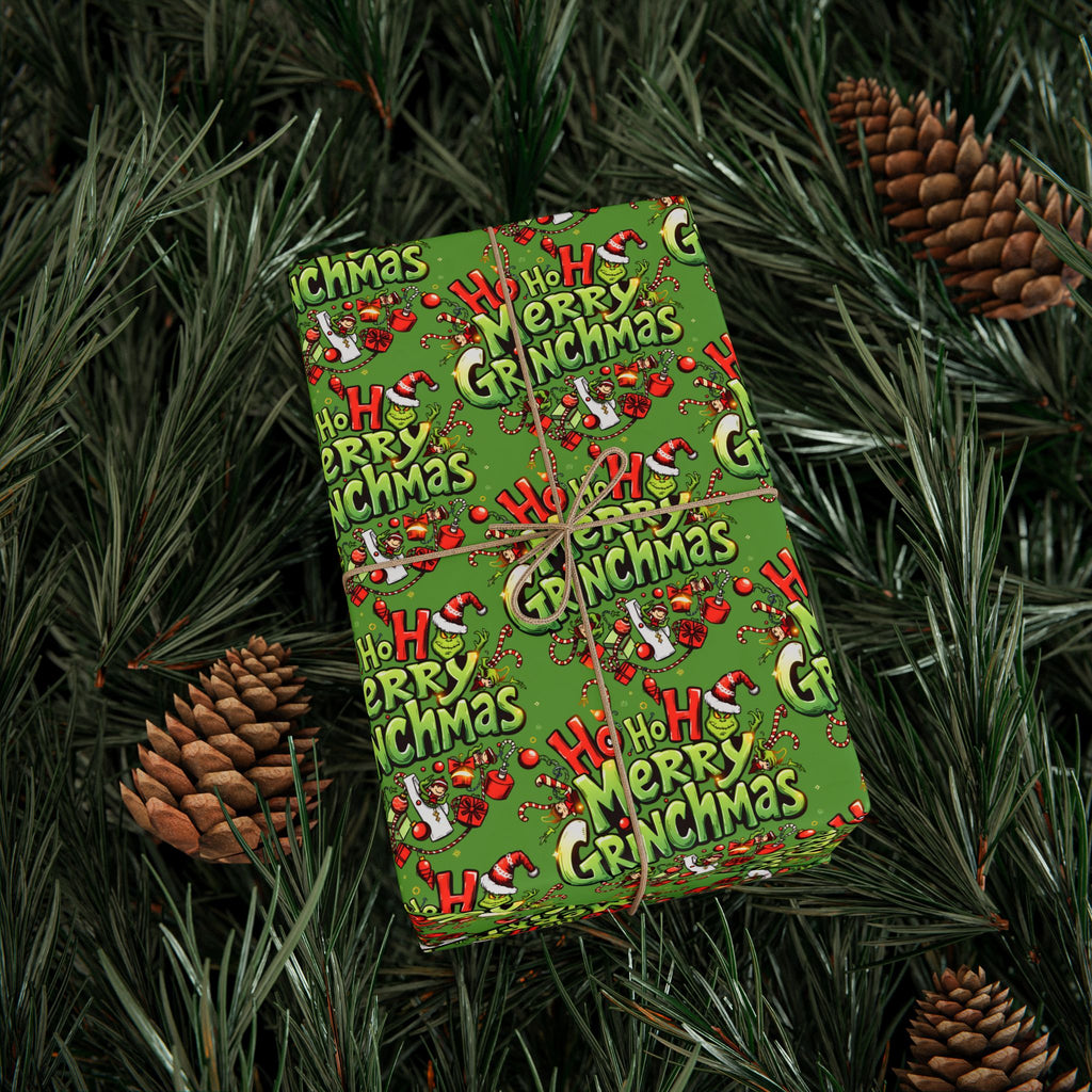“Ho Ho Ho Merry Grinchmas” Premium Holiday Wrapping Paper – Festive Christmas Print by Frizell Noir
