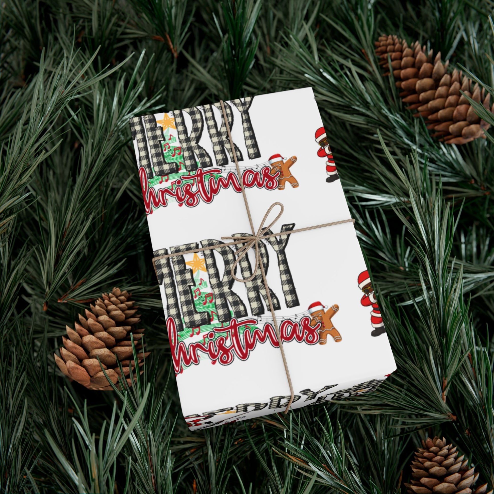 “Merry Christmas” Plaid Joy Wrapping Paper – Festive Edition by Frizell Noir (with a Dab of Fun)