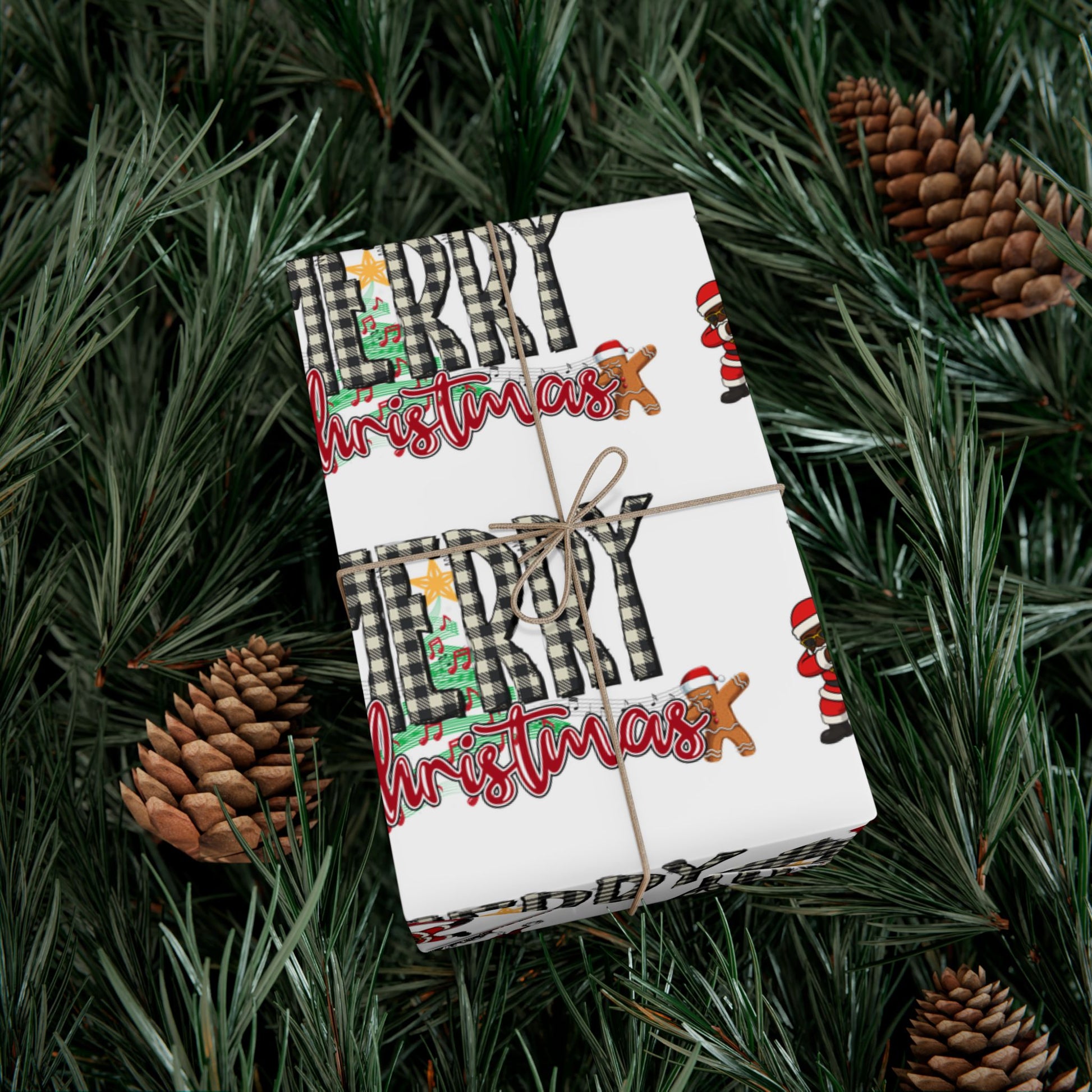 “Merry Christmas” Plaid Joy Wrapping Paper – Festive Edition by Frizell Noir (with a Dab of Fun)