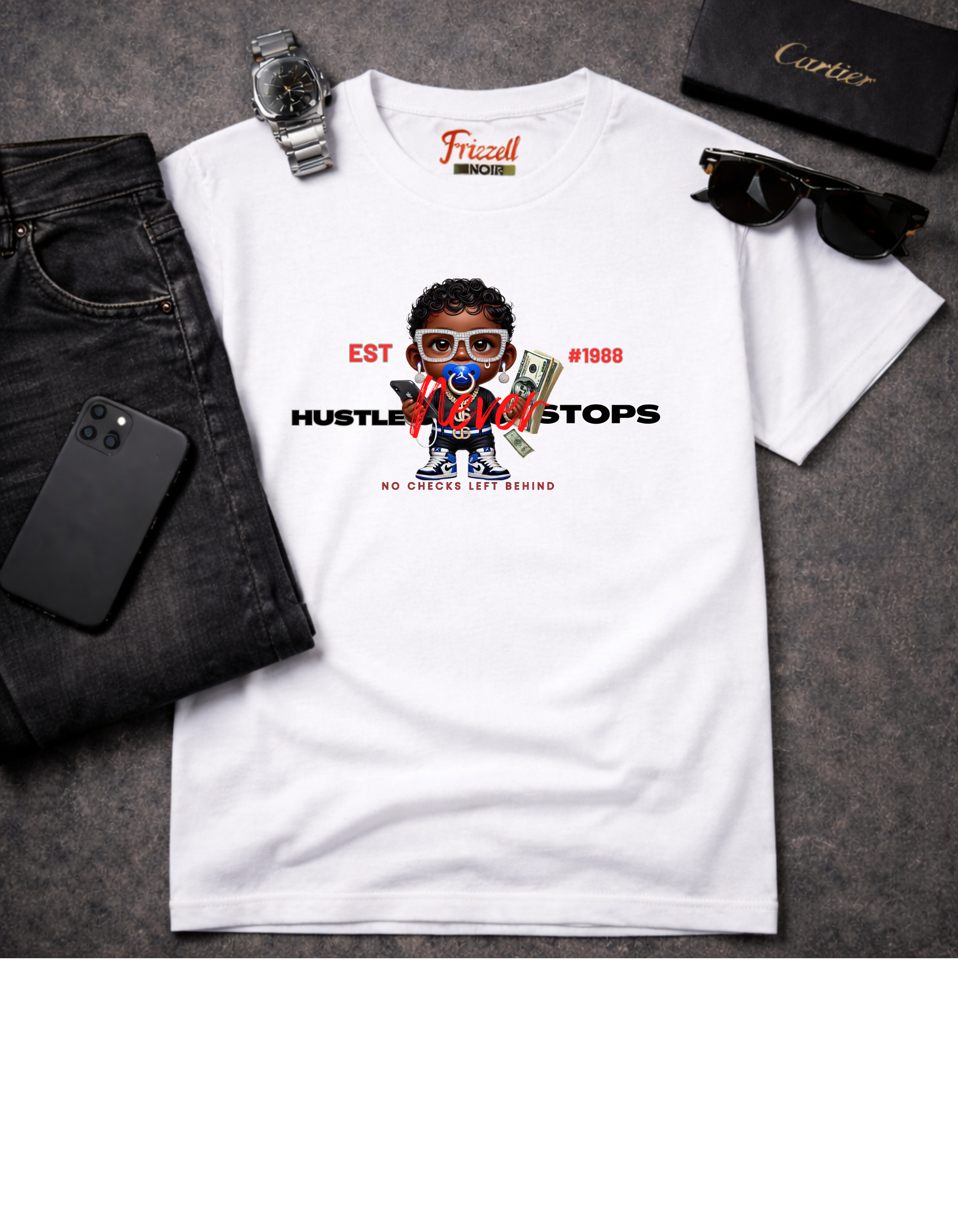 'Hustle Never Stops' (Est. 1988) T-Shirt