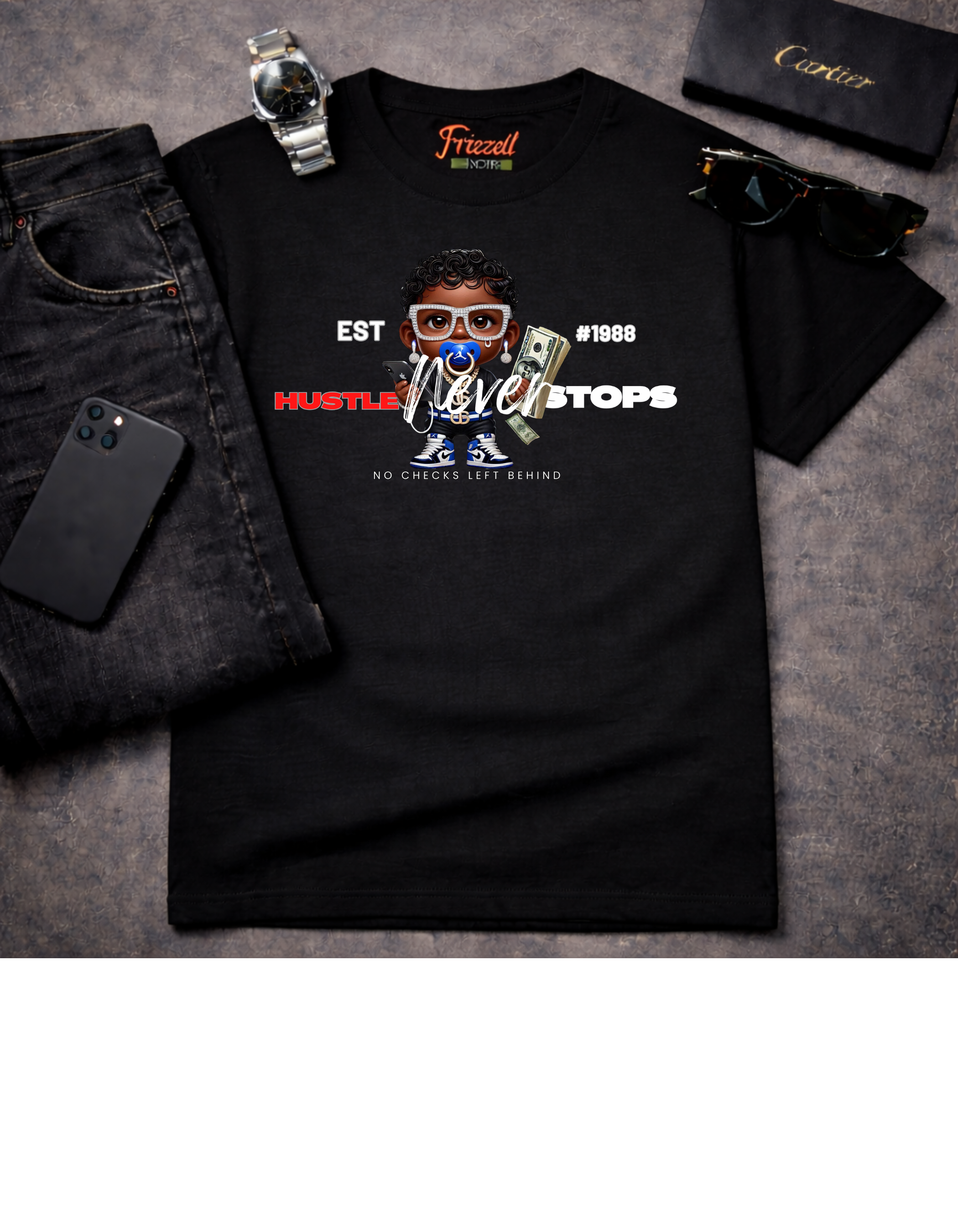 'Hustle Never Stops' (Est. 1988) T-Shirt