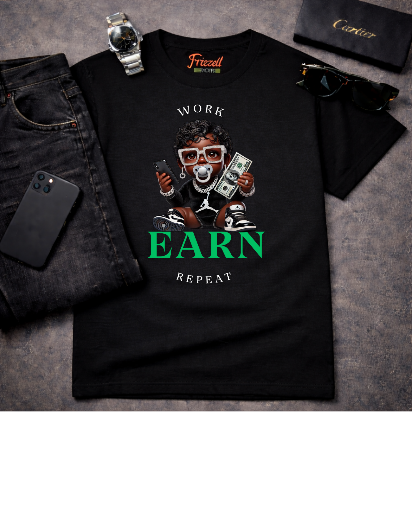 Work Earn Repeat Tee | Frizell Noir