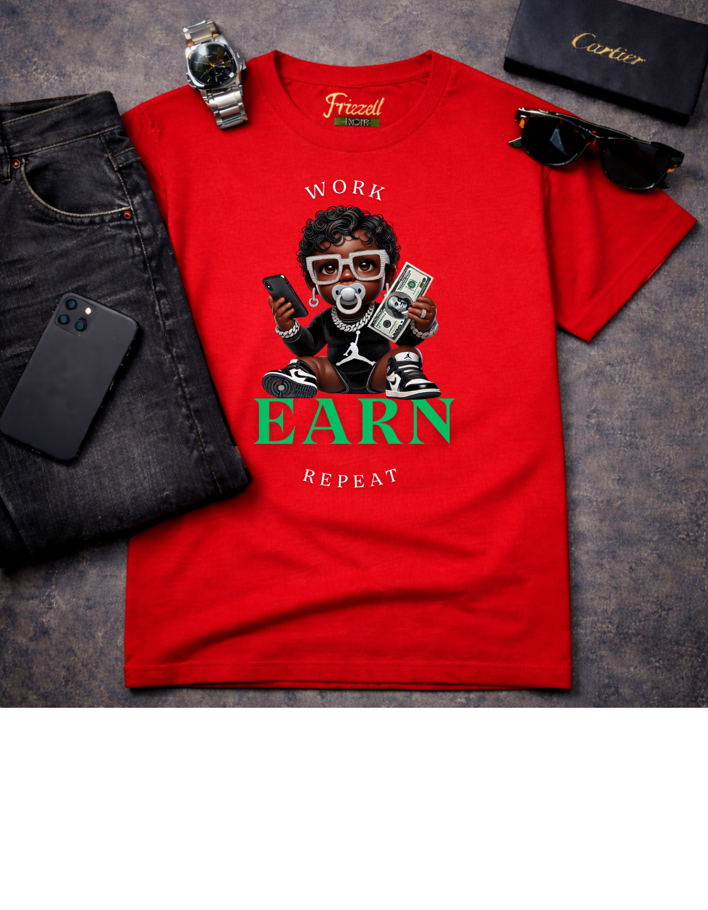 Work Earn Repeat Tee | Frizell Noir