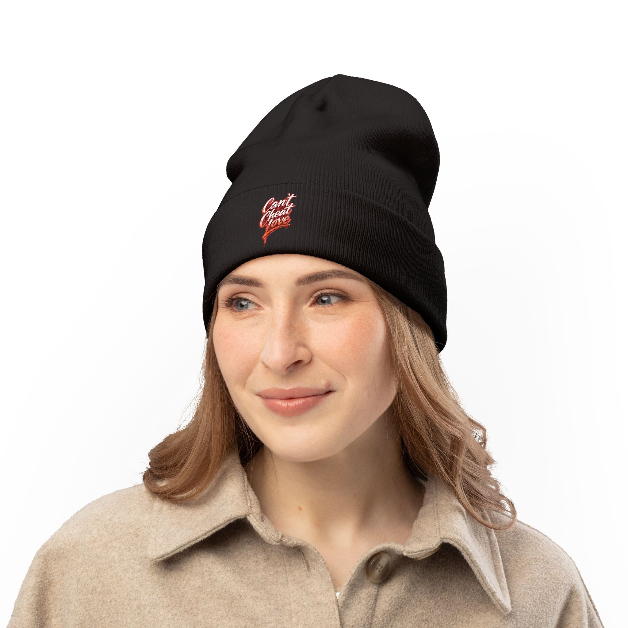 "Can't Cheat Love" Knit Beanie - Stylish Embroidered Winter Hat