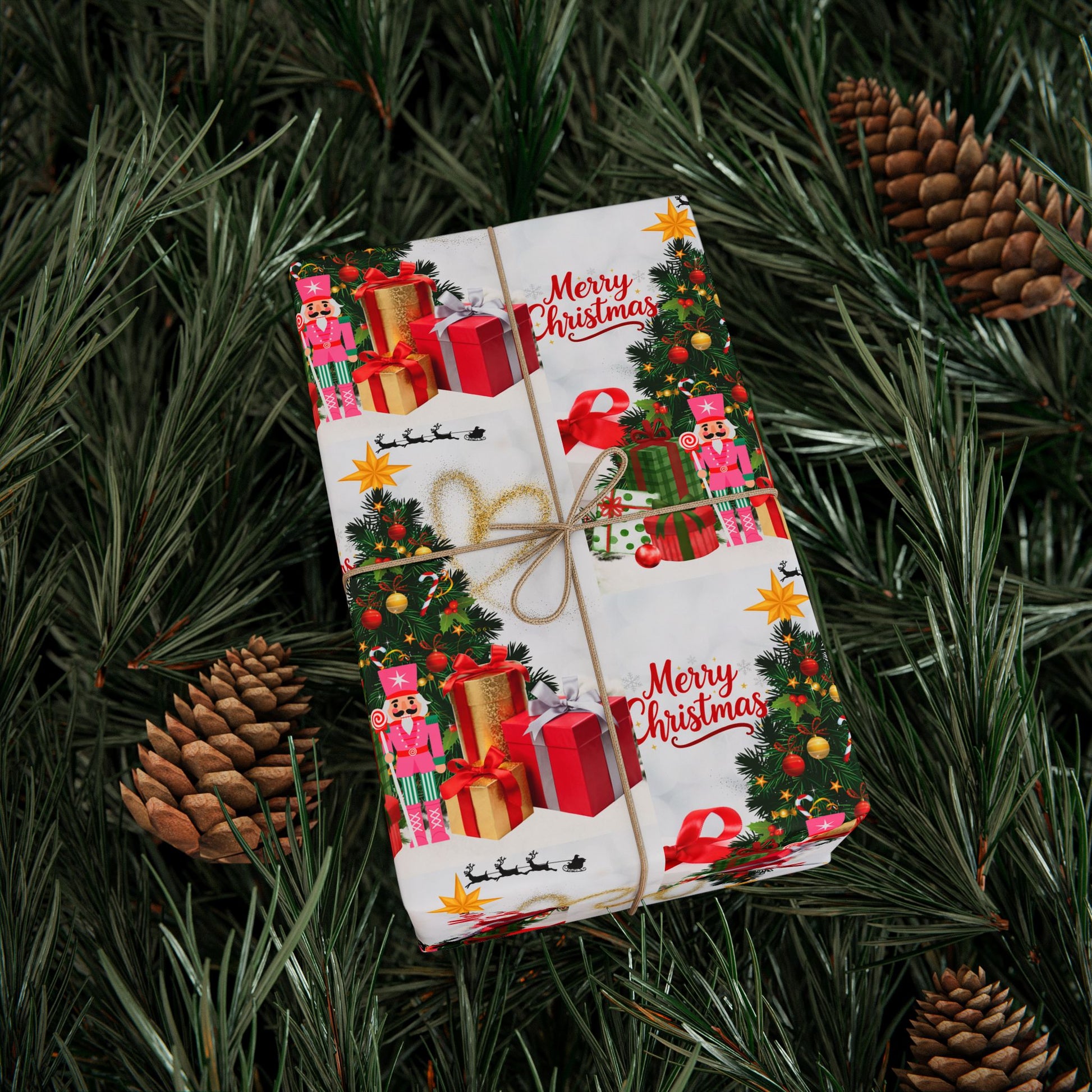 “Christmas Magic” Tree & Nutcracker Wrapping Paper – Holiday Luxe Edition by Frizell Noir