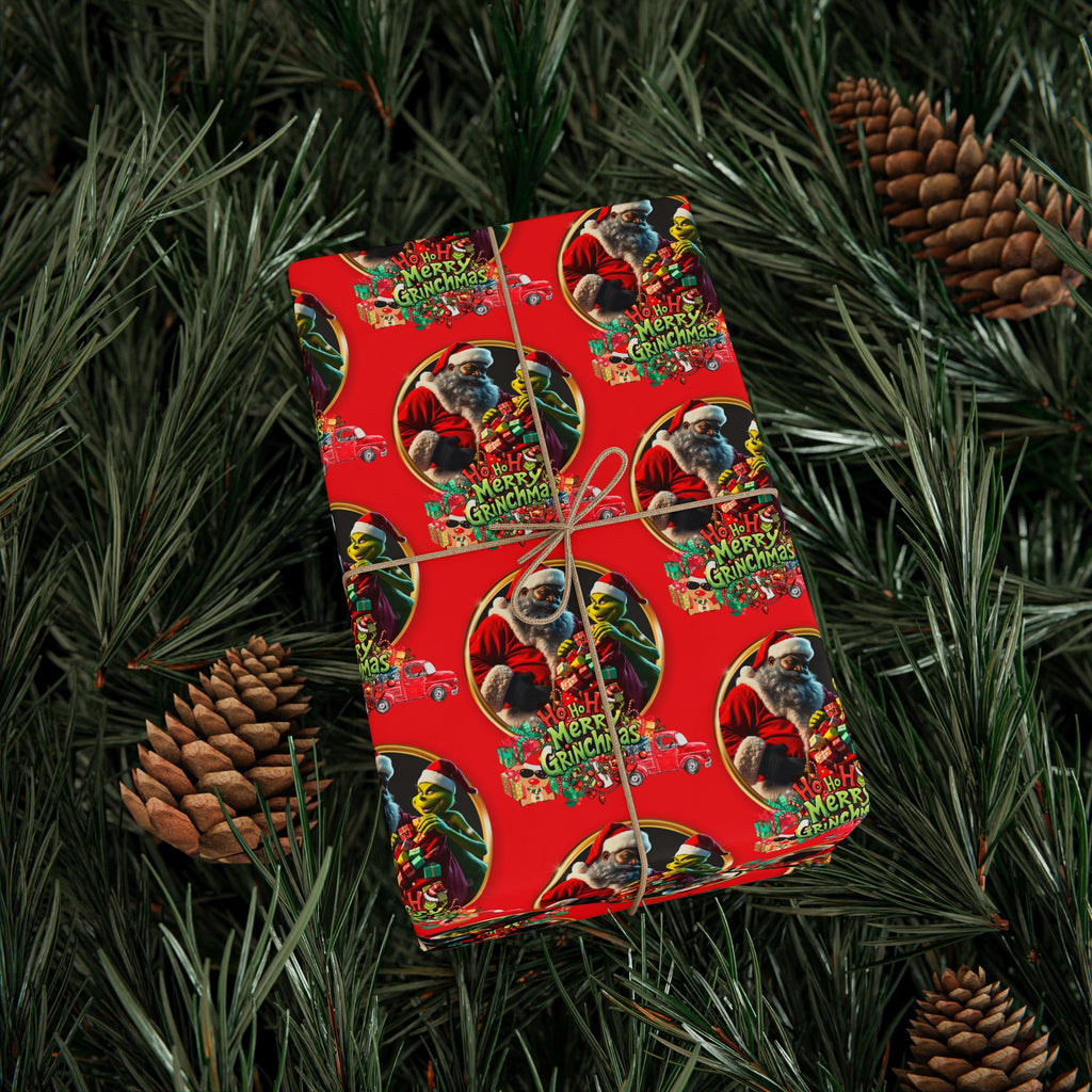 “Ho Ho Ho Merry Grinchmas” Premium Holiday Wrapping Paper – Festive Christmas Print by Frizell Noir