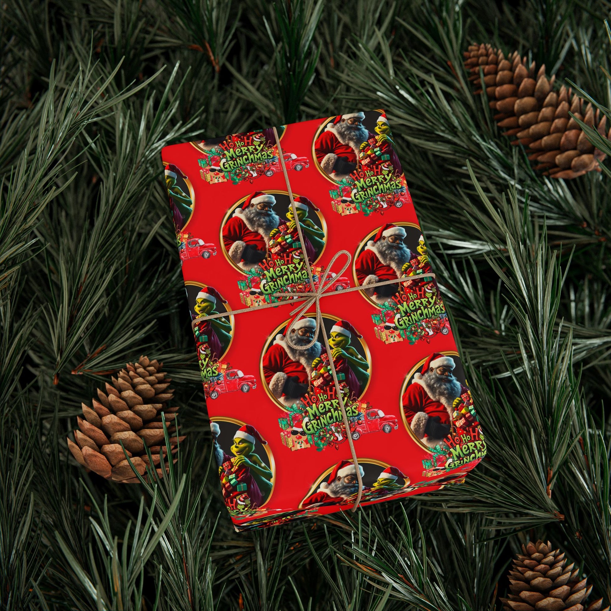 “Ho Ho Ho Merry Grinchmas” Premium Holiday Wrapping Paper – Festive Christmas Print by Frizell Noir