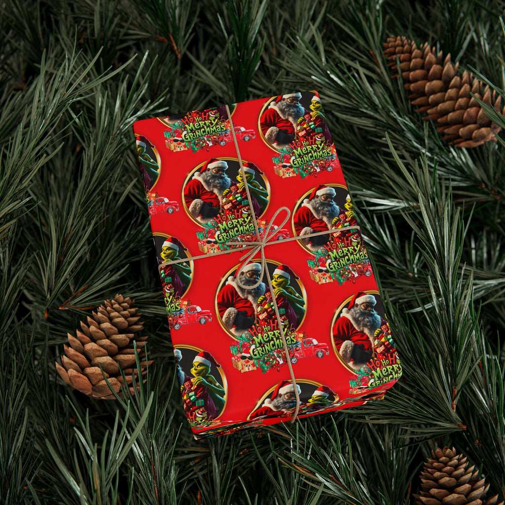 “Ho Ho Ho Merry Grinchmas” Premium Holiday Wrapping Paper – Festive Christmas Print by Frizell Noir