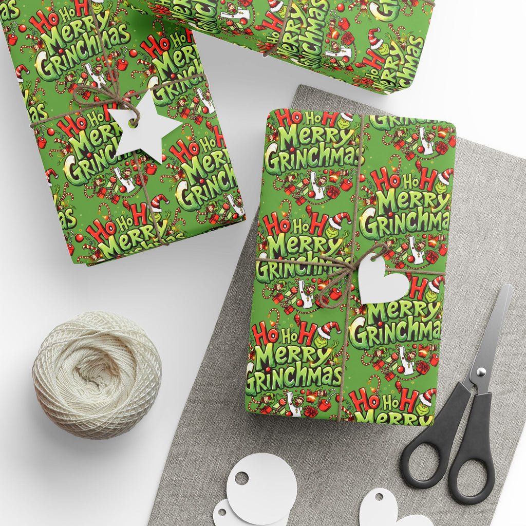 “Ho Ho Ho Merry Grinchmas” Premium Holiday Wrapping Paper – Festive Christmas Print by Frizell Noir