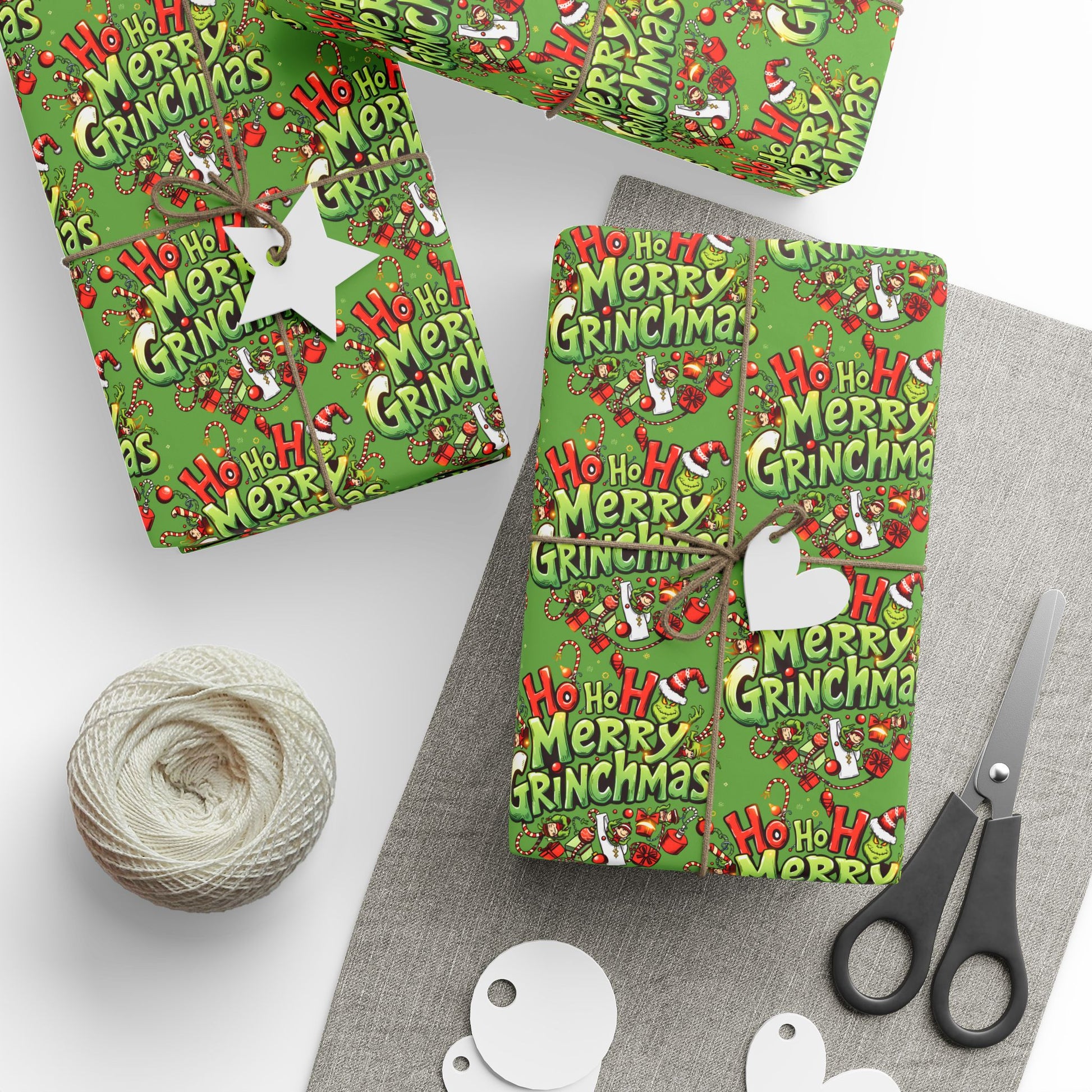 “Ho Ho Ho Merry Grinchmas” Premium Holiday Wrapping Paper – Festive Christmas Print by Frizell Noir