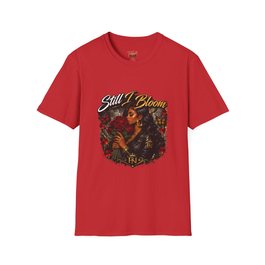 Frizell noir still i bloom tee red graphic t-shirt flay lay on white background 