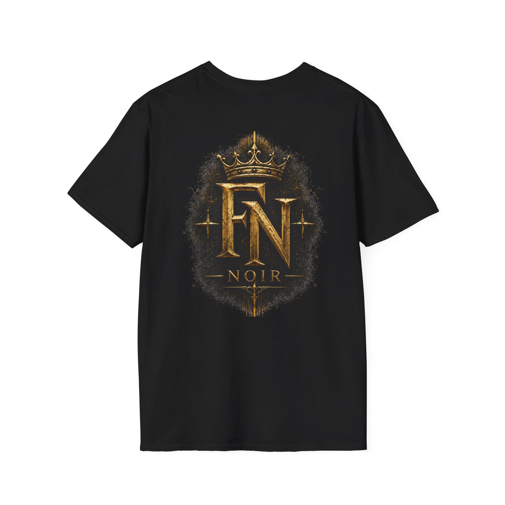 Frizell Noir FN Guardian Tee – Black t-shirt featuring gold crown and FN Noir emblem logo, premium dark luxury streetwear