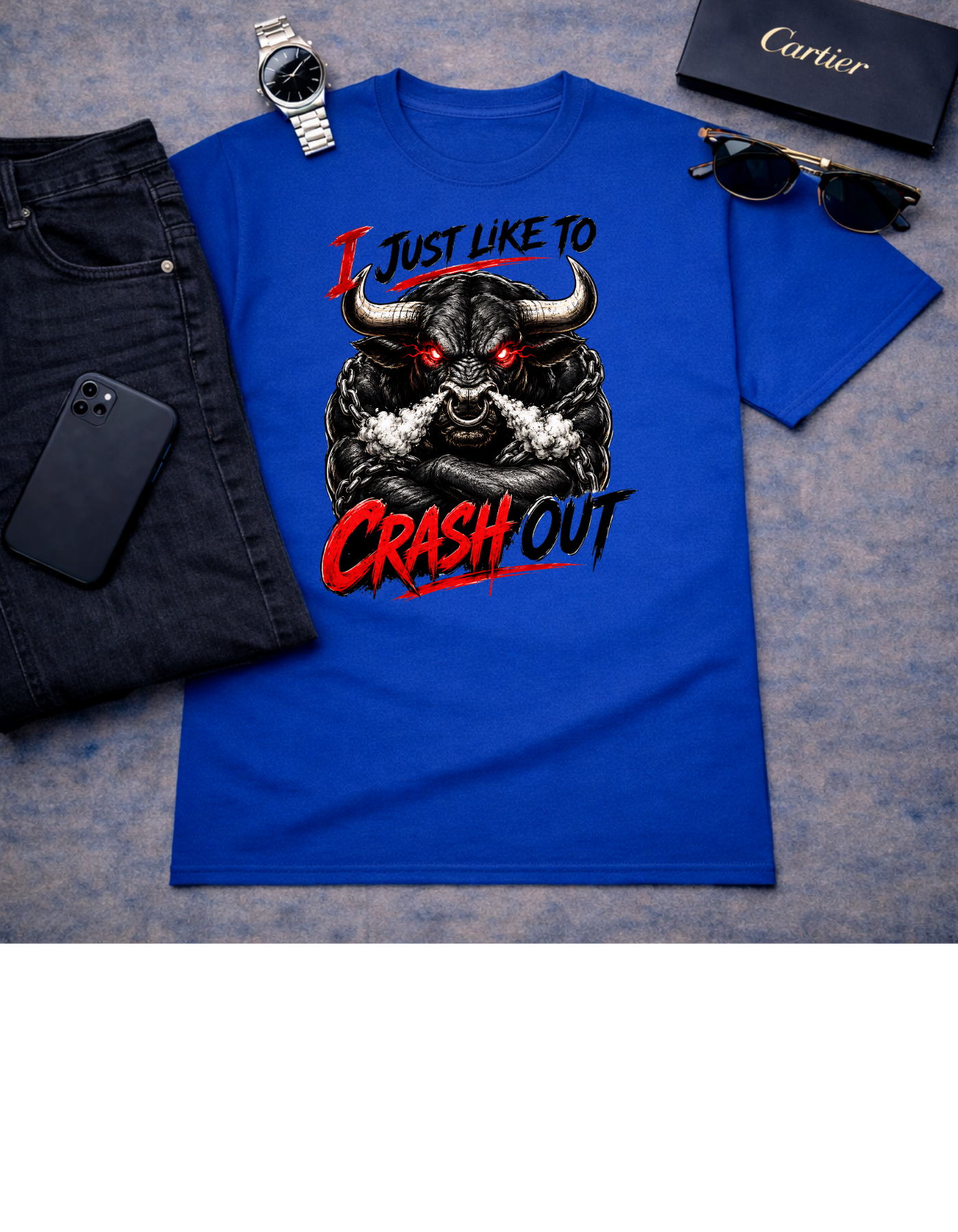 Frizell Noir I Just Like to Crash Out blue Graphic T-Shirt – Bold statement streetwear tee with premium dark luxury design