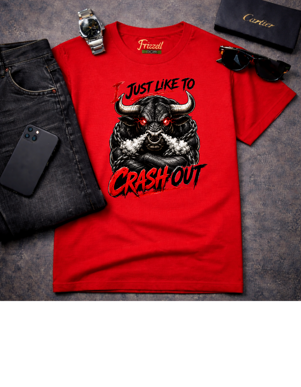 Frizell Noir I Just Like to Crash Out red Graphic T-Shirt – Bold statement streetwear tee with premium dark luxury design