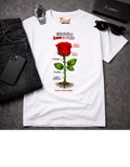 Frizell Noir This Is How Love Is Built Women's Graphic Tee – White t-shirt featuring a detailed rose anatomy illustration, romantic luxury streetwear design
