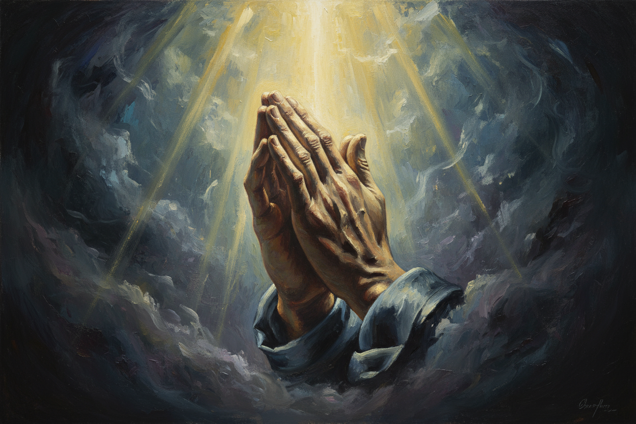 Make a painting with prayer hands and a good lighting hitting the hands and we call this art and make it cool looking 