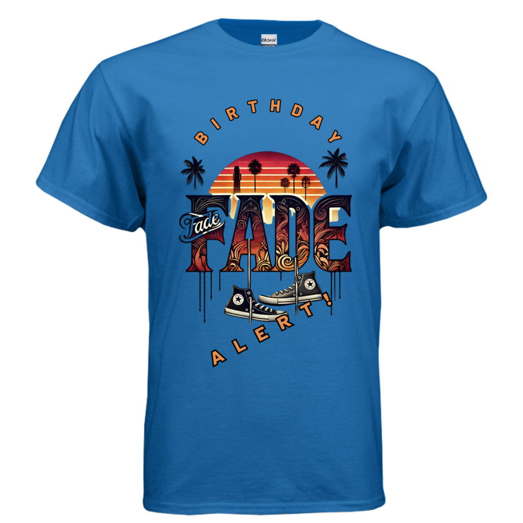 Fade Birthday Vs Everybody graphic t-shirt royal blue front view